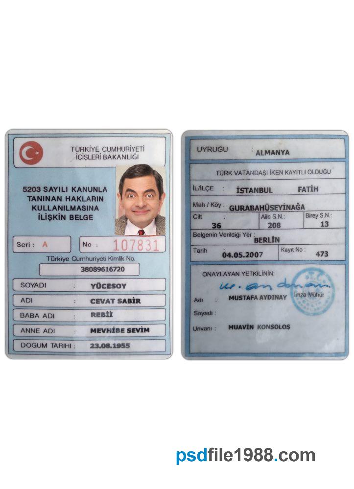 Turkey Ministry of Internal Affairs ID Card